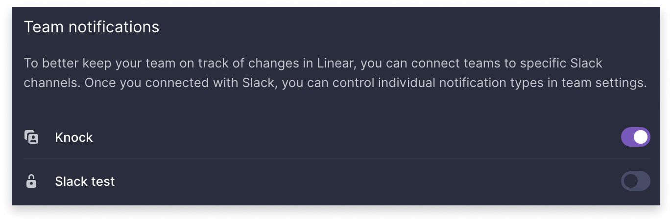 An example of multiple Slack OAuth points in Linear