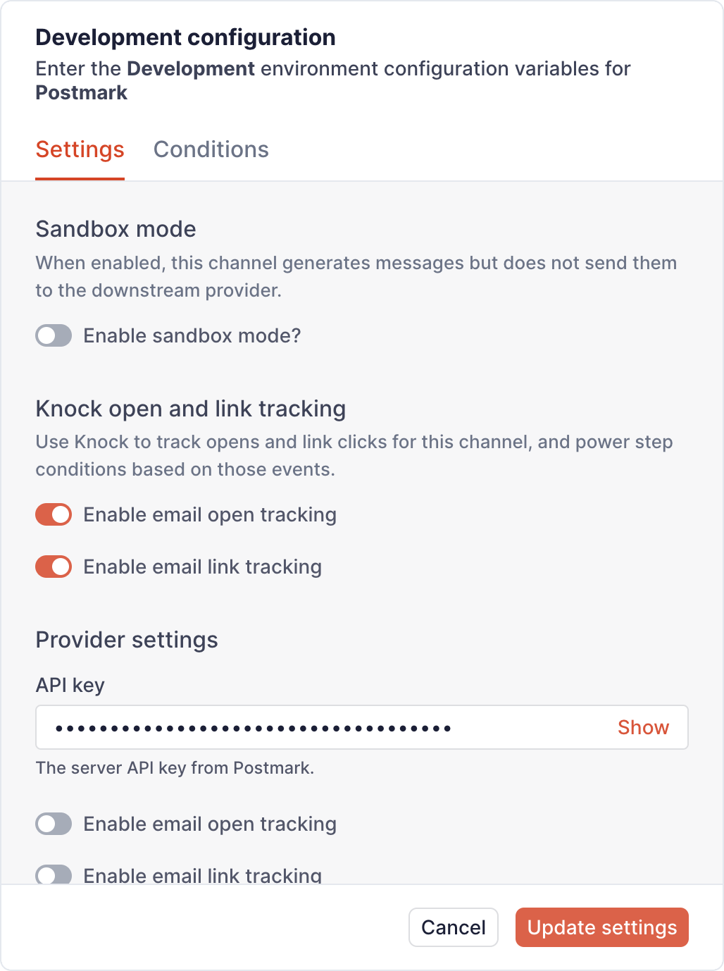 Configuring Knock tracking for an email channel