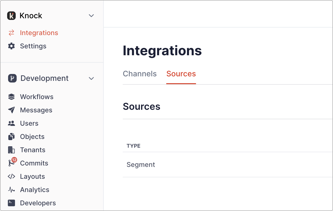 A screenshot of where to find the Integrations - Sources page for your account